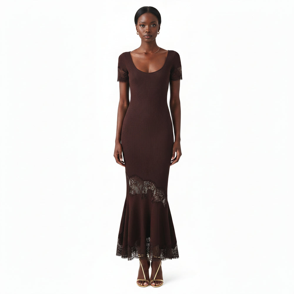 Robe longue en maille à dentelle Lorena