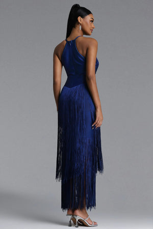 Tivona Halter Fringe Midi Dress