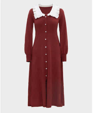 Puff-Sleeve Peter-Pan Hollow Knit Cardigan Winteres