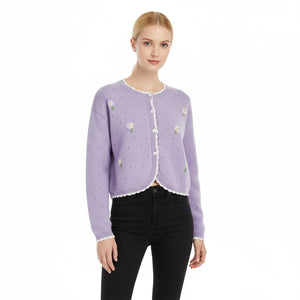 Hollow-Out Embroidered Button Knit Cardigan Winteres