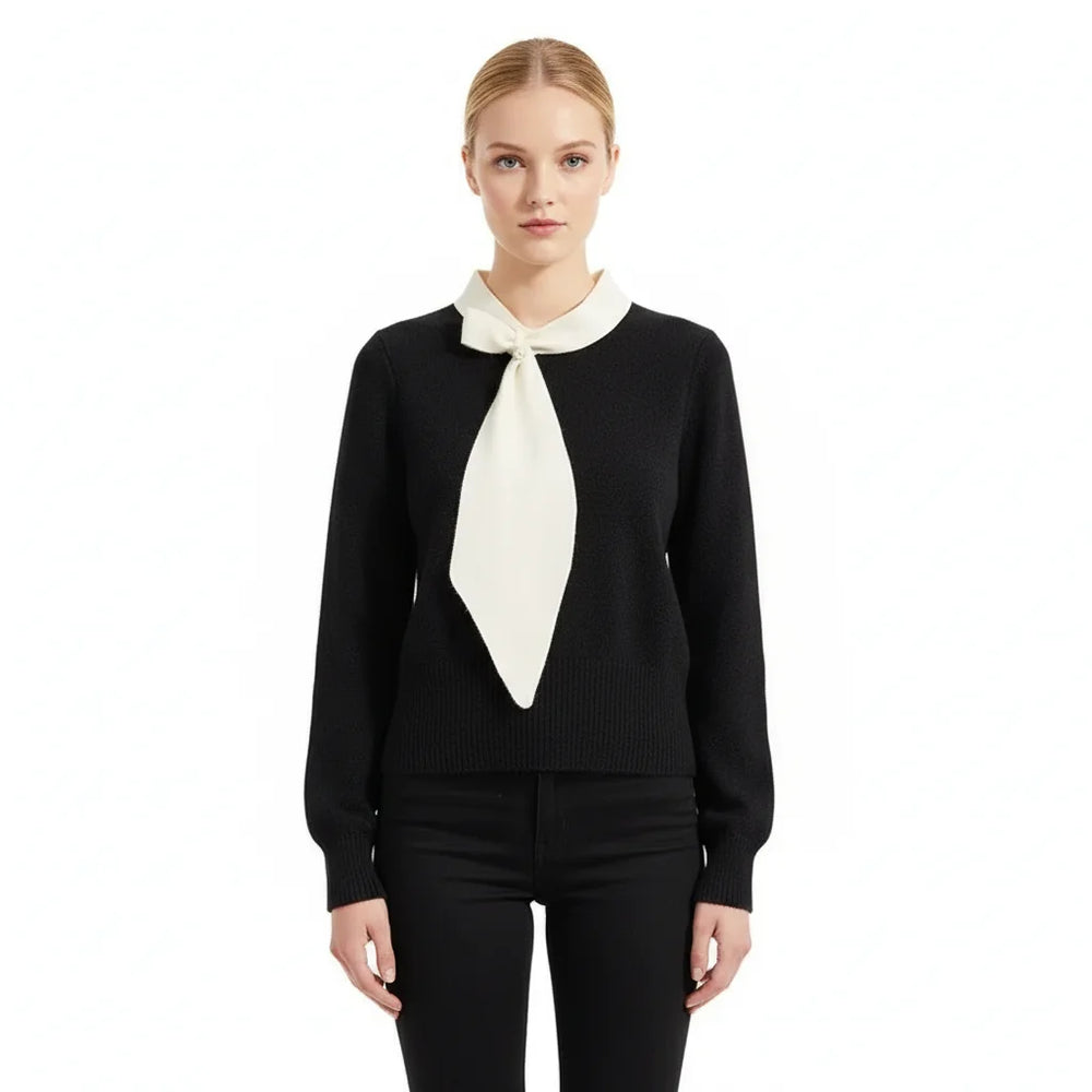 Scarf-Collar Tie Knit Pullover Winteres