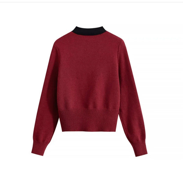 Scarf-Collar Tie Knit Pullover Winteres