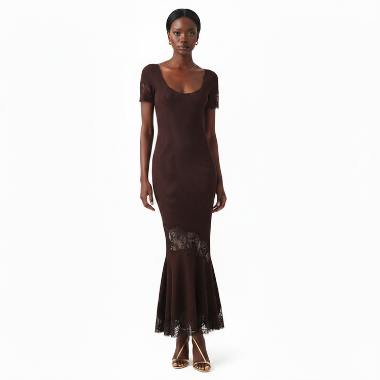 Robe longue en maille à dentelle Lorena